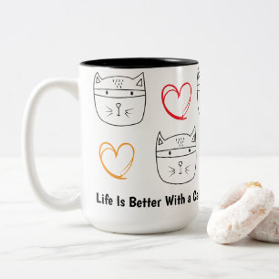 Caneca De Café Em Dois Tons Esboço de Gato Bandido Engraçado – Arte de Gato Mi