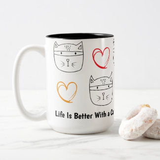 Caneca De Café Em Dois Tons Esboço de Gato Bandido Engraçado – Arte de Gato Mi