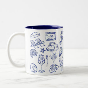 Caneca De Café Em Dois Tons Esboço de Vida Mediterrânea