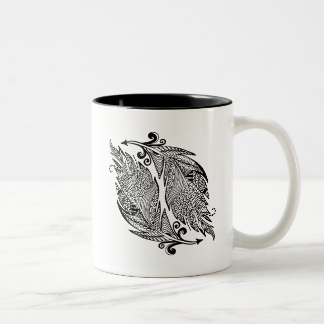 Caneca De Café Em Dois Tons Esboço inspirado das penas (Direita)