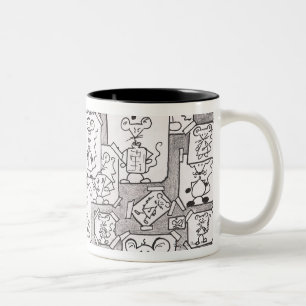 Caneca De Café Em Dois Tons Esboços de ratos encrées