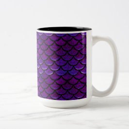 Caneca De Café Em Dois Tons Escalas de Sereia Púrpura e Azul