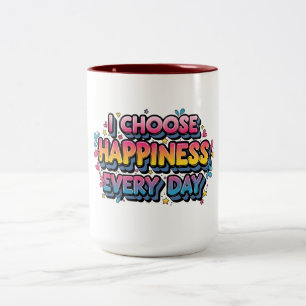 Caneca De Café Em Dois Tons "Escolho a Felicidade Todos os Dias" Colorida Moti