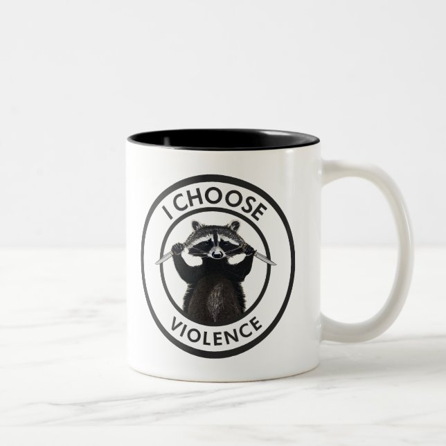 Caneca De Café Em Dois Tons Escolho Violência Engraçado Raccoon (Direita)