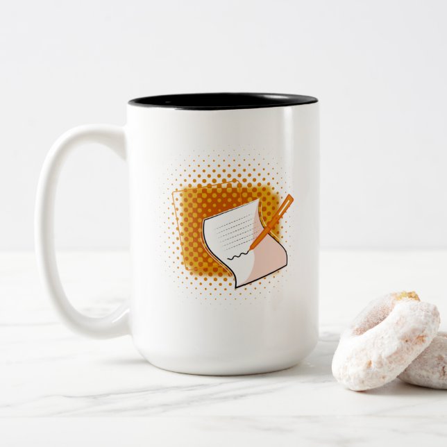 Caneca De Café Em Dois Tons Escrevendo sobrevoo (Com Donut)