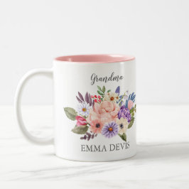 Caneca De Café Em Dois Tons Escrita floral com aquarela moderna elegante avó