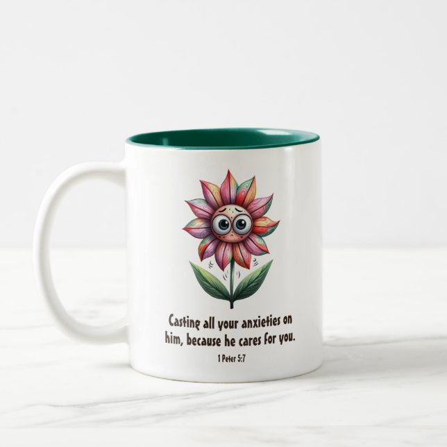 Caneca De Café Em Dois Tons Escritura Cristã Ansiedade Flor (Esquerda)