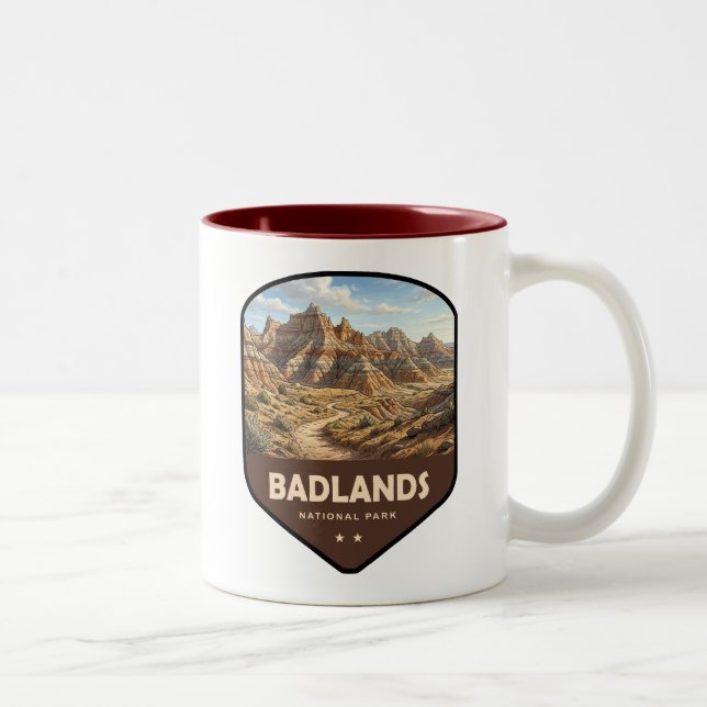 Caneca De Café Em Dois Tons Escudo do Parque Nacional Badlands (Direita)