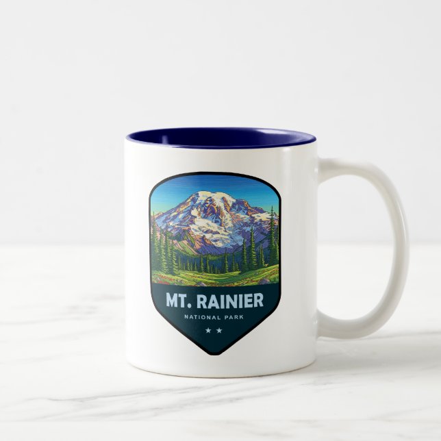Caneca De Café Em Dois Tons Escudo do Parque Nacional Mt. Rainier (Direita)