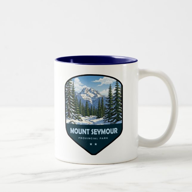 Caneca De Café Em Dois Tons Escudo do Parque Provincial Mount Seymour (Direita)