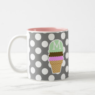 Caneca De Café Em Dois Tons Escuro - bolinhas cinzentas; Cone do sorvete