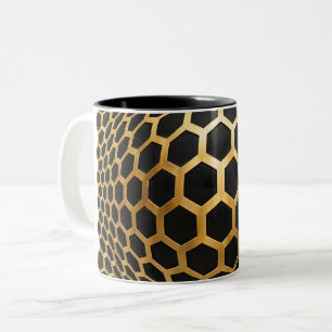 Caneca De Café Em Dois Tons Esfera de Hexágono Dourado
