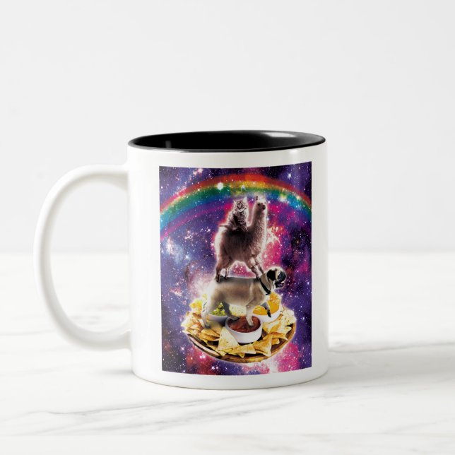 Caneca De Café Em Dois Tons Espaço Cat Llama Pug Riding Nachos (Esquerda)