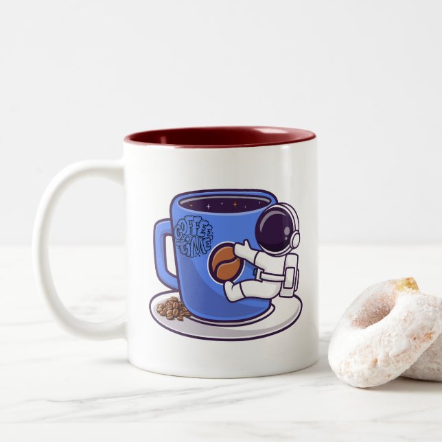 Caneca De Café Em Dois Tons Espaço de café, hora de café (Com Donut)