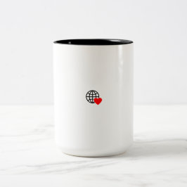 Caneca De Café Em Dois Tons Espalhar amor e unidade - Coração e Globo Coffee M