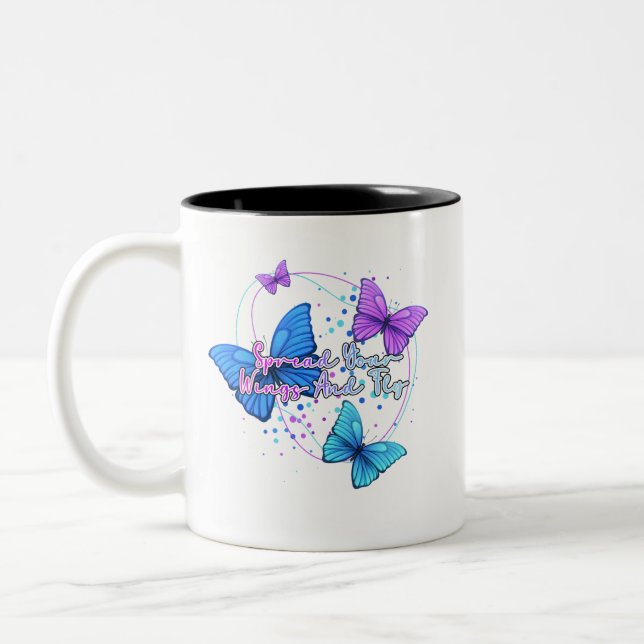 Caneca De Café Em Dois Tons Espalhe suas asas e voe borboleta (Esquerda)