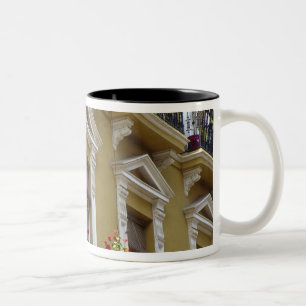 Caneca De Café Em Dois Tons Espanha, Sevilha, Andaluzia Gerânios pendem sobre