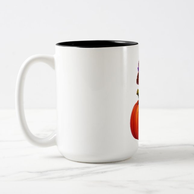 Caneca De Café Em Dois Tons Espantalho de Abóbora Iluminado (Esquerda)