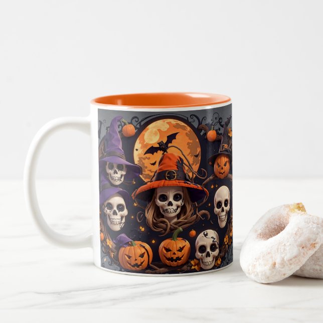 Caneca De Café Em Dois Tons Espasseio de bruxa-bruxa-bruxa-bruxa-bruxa-bruxa-b (Com Donut)