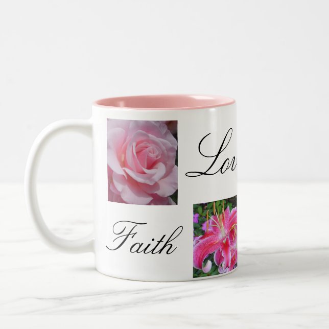 Caneca De Café Em Dois Tons Esperança da alegria do amor da fé (Esquerda)