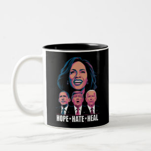 Caneca De Café Em Dois Tons Esperança Ódio Cura Levante Kamala 2024