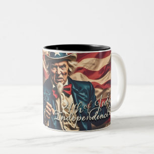 Caneca De Café Em Dois Tons Espírito de Liberdade em Vermelho, Branco e Azul