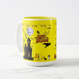 Caneca De Café Em Dois Tons Espíritos Rastejantes de Outubro amarelo