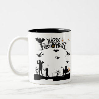 Caneca De Café Em Dois Tons Espíritos Sombrios Erguendo-se Brancos