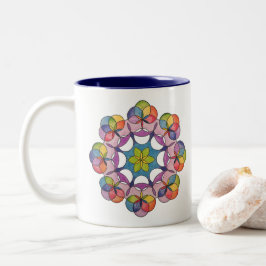 Caneca De Café Em Dois Tons Espiritual de Mandala Geométrica Desenhada por Láp