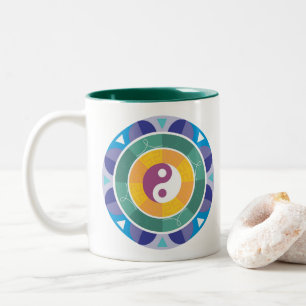 Caneca De Café Em Dois Tons Espiritual Mandala Rainbow Cores Chineses Yin Yang