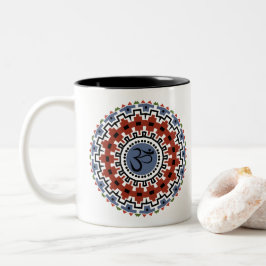 Caneca De Café Em Dois Tons Espiritual Mandala Yoga Om Rust Blue Caleidoscópio