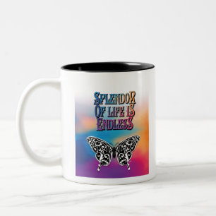 Caneca De Café Em Dois Tons Esplendor da Vida com Borboleta