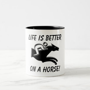 Caneca De Café Em Dois Tons Esportes Equestres Correndo Jóquei Correndo Engra