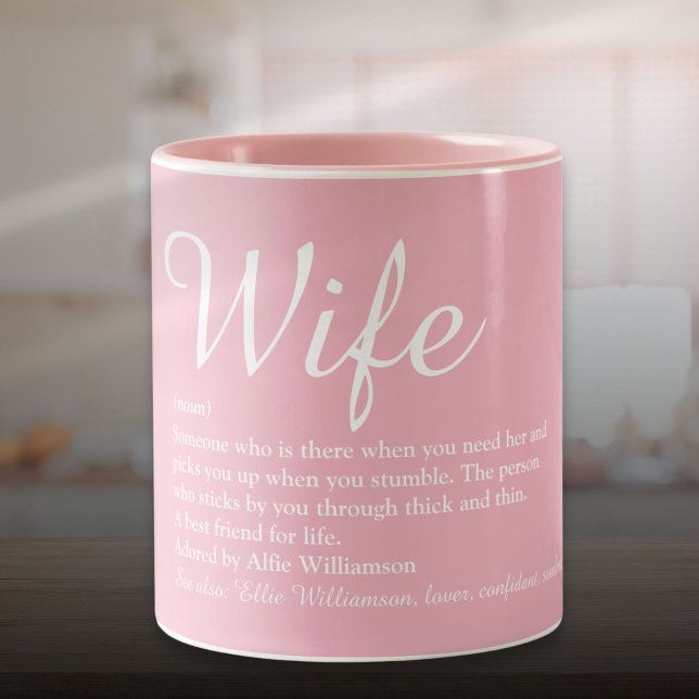 Caneca De Café Em Dois Tons Esposa de Script Elegante Definição Girly Pink Div (Elegant Script Wife Definition Girly Pink Fun Two-Tone Coffee Mug)
