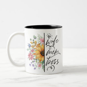 Caneca De Café Em Dois Tons Esposa Mãe Chefe Badass Engraçado Dia de as mães S