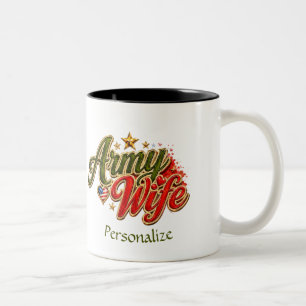 Caneca De Café Em Dois Tons Esposa Patriótica do Exército Camuflagem Coração V