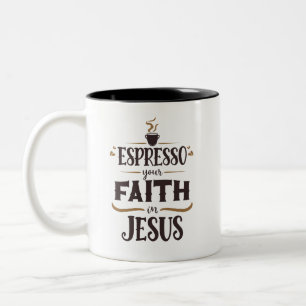 Caneca De Café Em Dois Tons Espresso Sua Fé em Jesus Dizendo Religioso