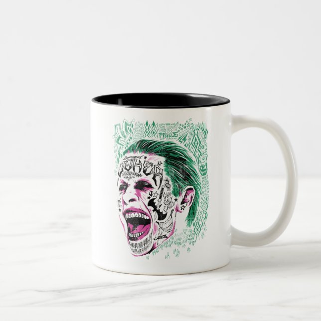Caneca De Café Em Dois Tons Esquadrão Suicida | Desenho Da Cabeça De Joker Rid (Direita)