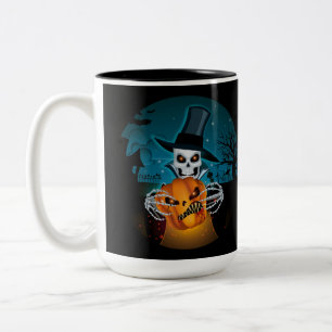 Caneca De Café Em Dois Tons Esqueleto assustador do chapéu alto