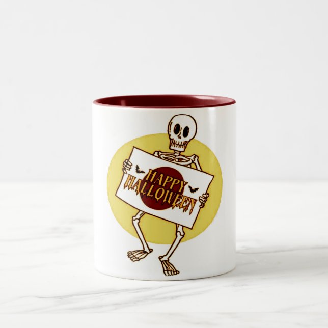 Caneca De Café Em Dois Tons Esqueleto Assustador do Halloween (Centro)