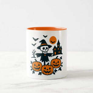 Caneca De Café Em Dois Tons Esqueleto assustador e noite de casa assombrada
