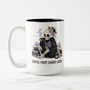 Caneca De Café Em Dois Tons Esqueleto Bruxo Café Primeiro Caos Depois Gótico