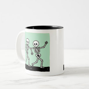 Caneca De Café Em Dois Tons Esqueleto Dançante Divertido para o Halloween