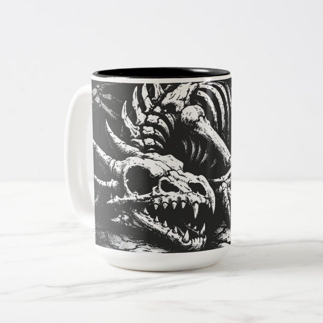 Caneca De Café Em Dois Tons Esqueleto de Dragão — por BurnsInHell (Frente Esquerda)