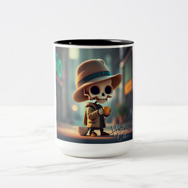 Caneca De Café Em Dois Tons Esqueleto de Halloween nº 4 (Centro)