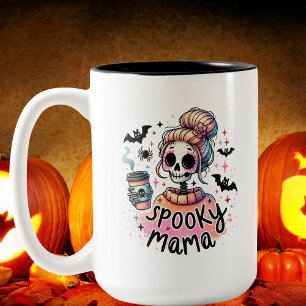 Caneca De Café Em Dois Tons Esqueleto de Mãe Assustadora Halloween Personaliza
