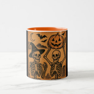 Caneca De Café Em Dois Tons Esqueletos de Vintage/Retro Halloween