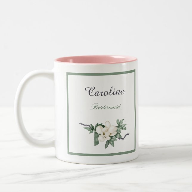 Caneca De Café Em Dois Tons Esquerda Branca Elegante Magnolia Blossom (Esquerda)