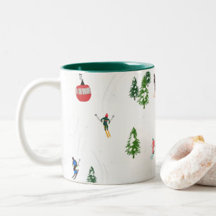 Caneca De Café Em Dois Tons Esqui alpino Esquiadores de férias de esqui no i
