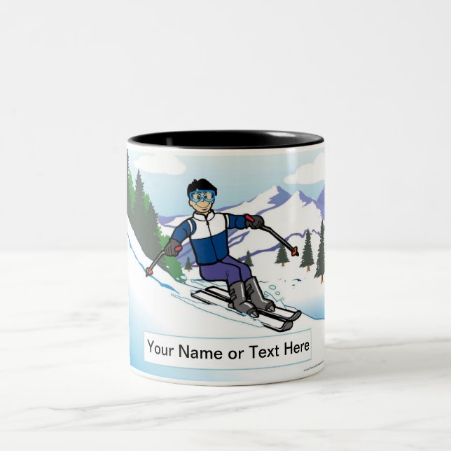 Caneca De Café Em Dois Tons Esquier de Neve Personalizado - Cartoon Masculino (Centro)